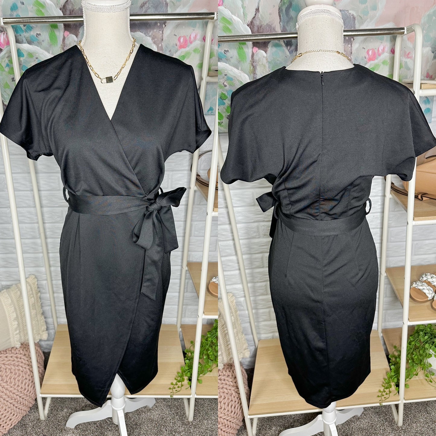Grace Karin New Black Short Sleeve Midi Dress Size Small
