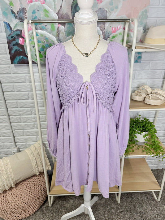 Listicle New Lavender Crochet Lace Button Front Dress Size Small