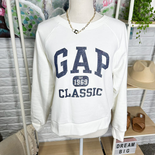 Gap White Classic Graphic Crewneck Sweatshirt Size Small