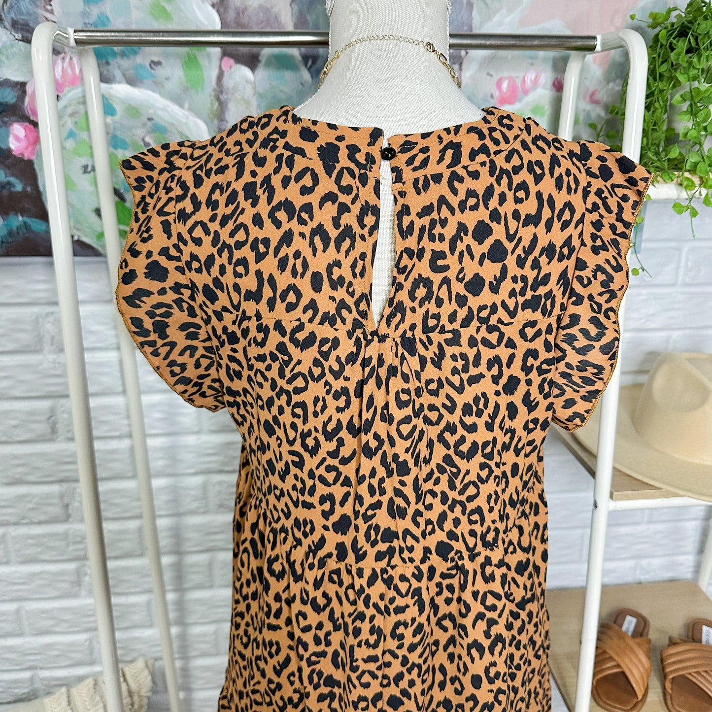 Flutter Sleeve Leopard Mini Dress Size Medium