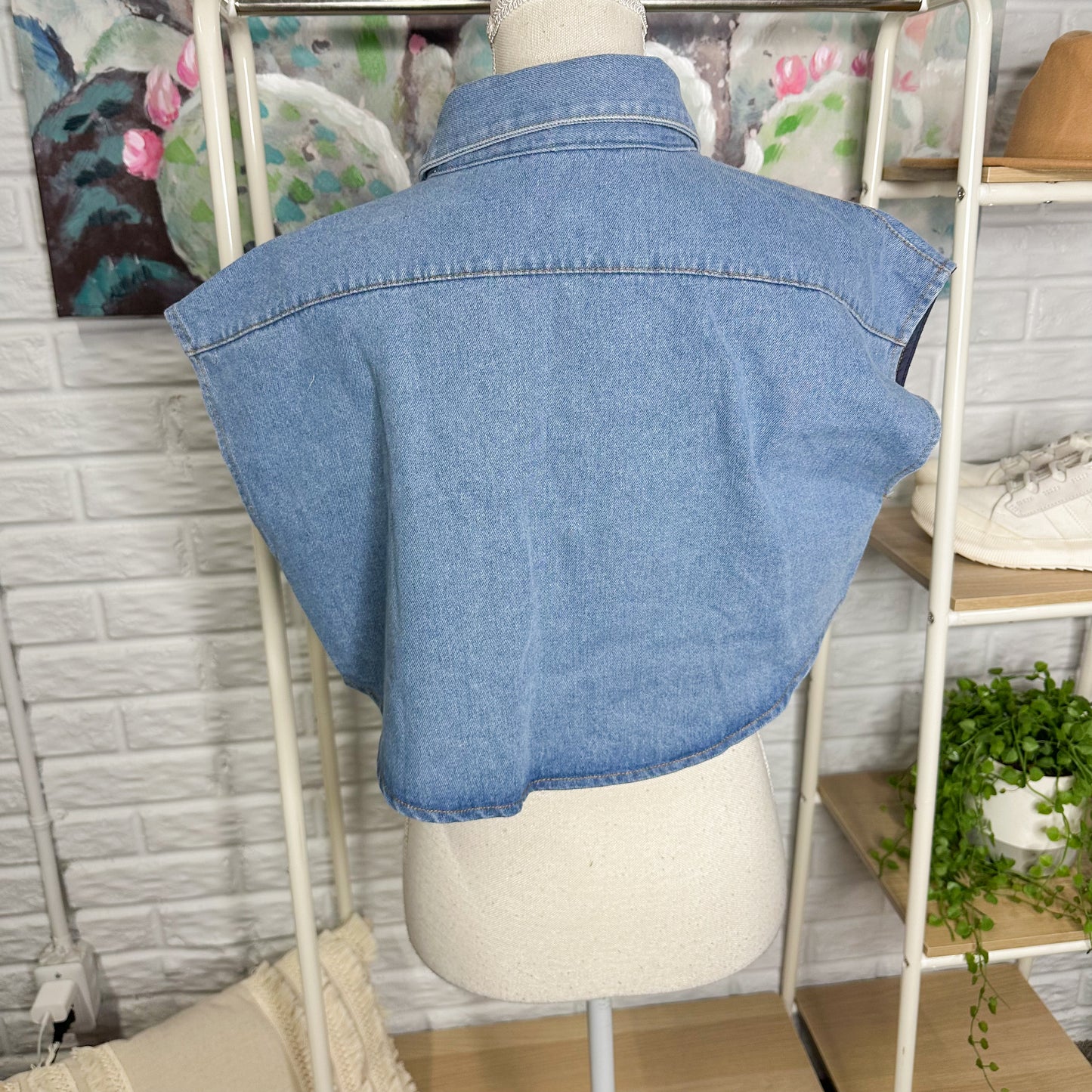 Denim Cropped Denim Vest Top (M)