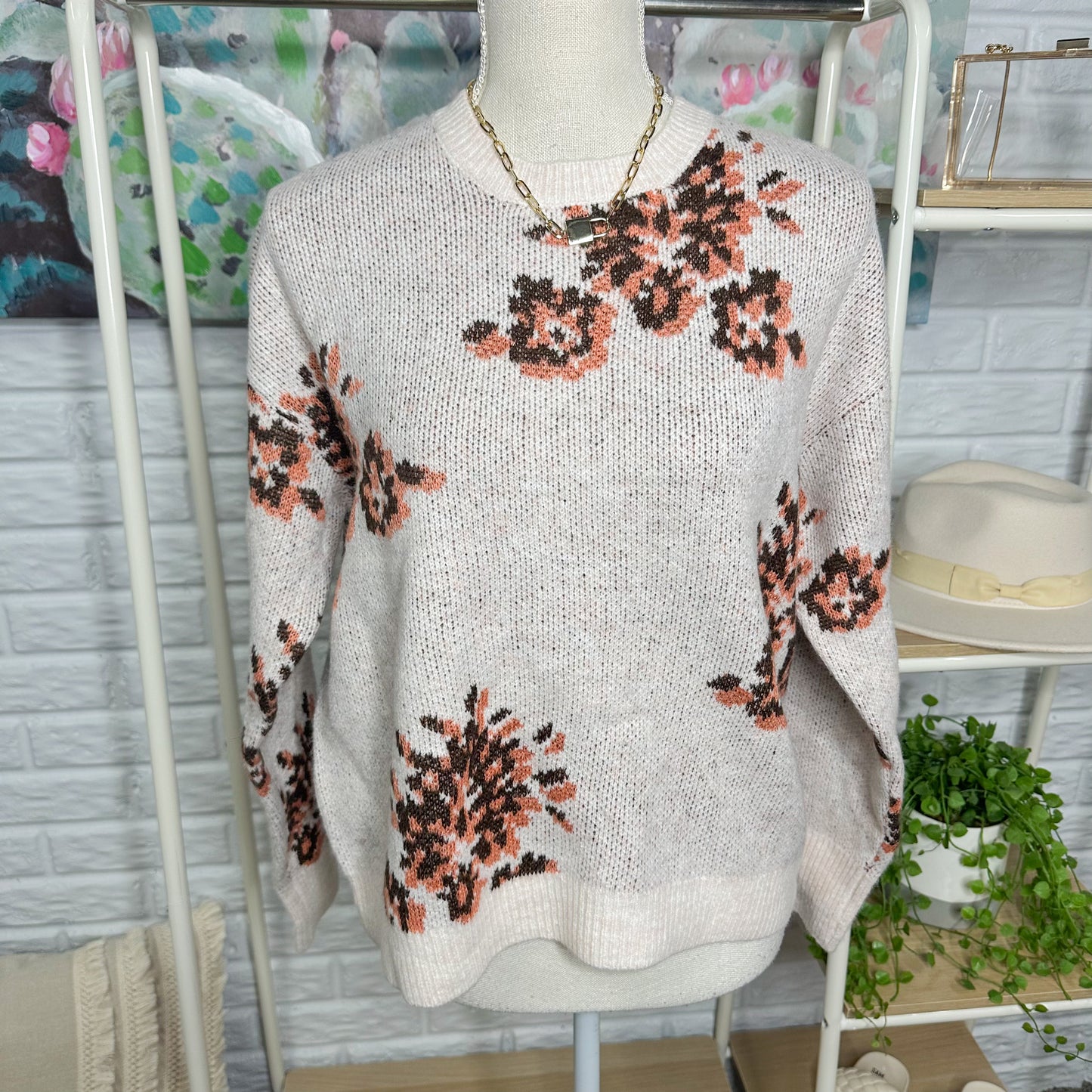 Knox Rose New Floral Crewneck Sweater Size Small