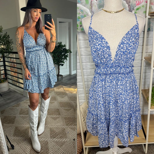 Cupshe Blue Floral Mini Dress (M)