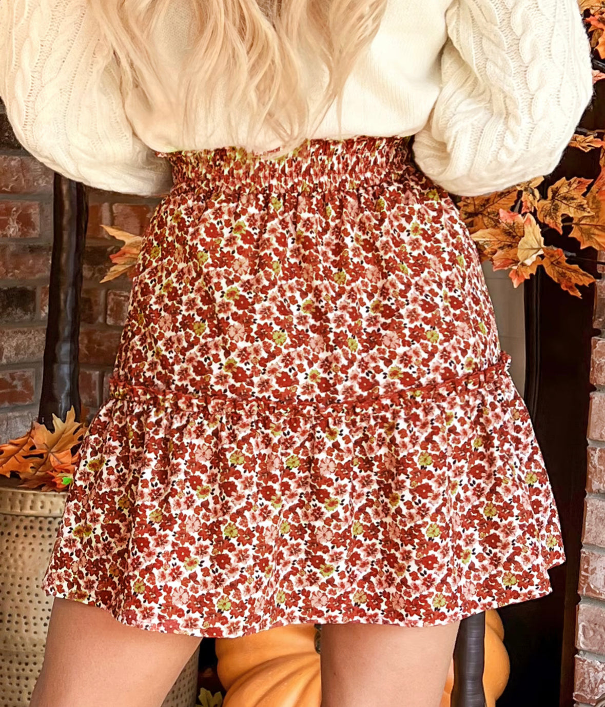 Cupshe X Macy New Ditsy Floral Print Smocked Drawstring Skirt Size Medium