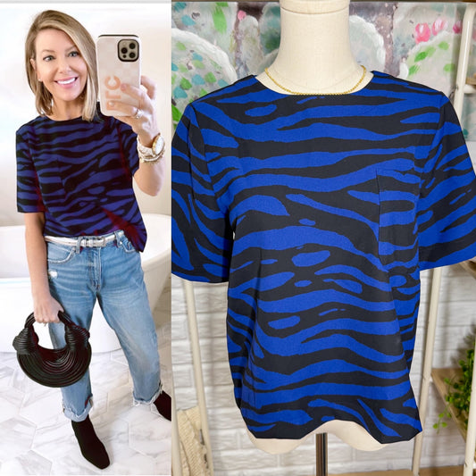 LOFT New Zebra Print Clean Short Sleeve Pocket Top (XS)