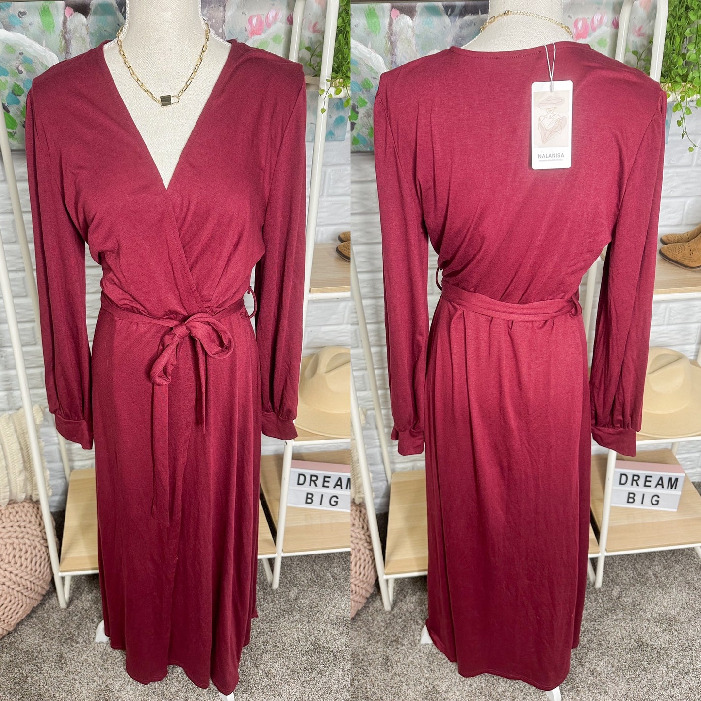 Nalanisa New Red Long Sleeve Wrap Dress Size Large