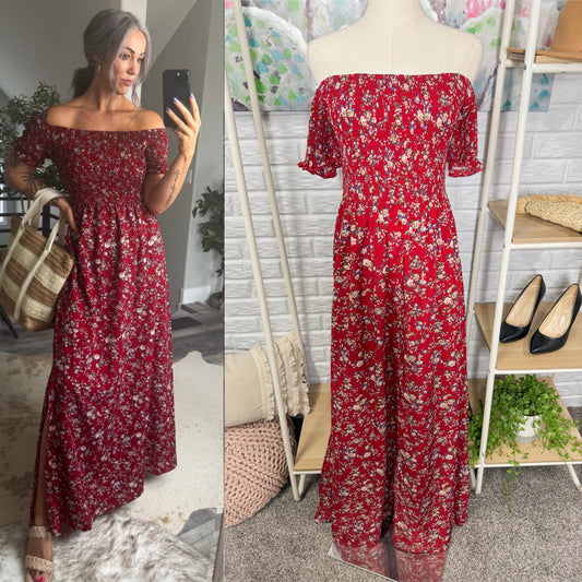 Cupshe X Iskra New Off-Shoulder Smocked Ditsy Maxi Dress (M)