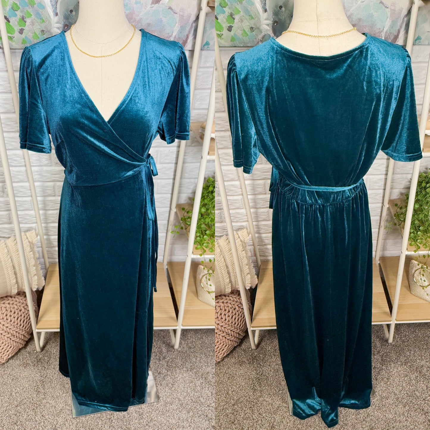 Berrygo Blue Velvet Wrap Maxi Dress (M)