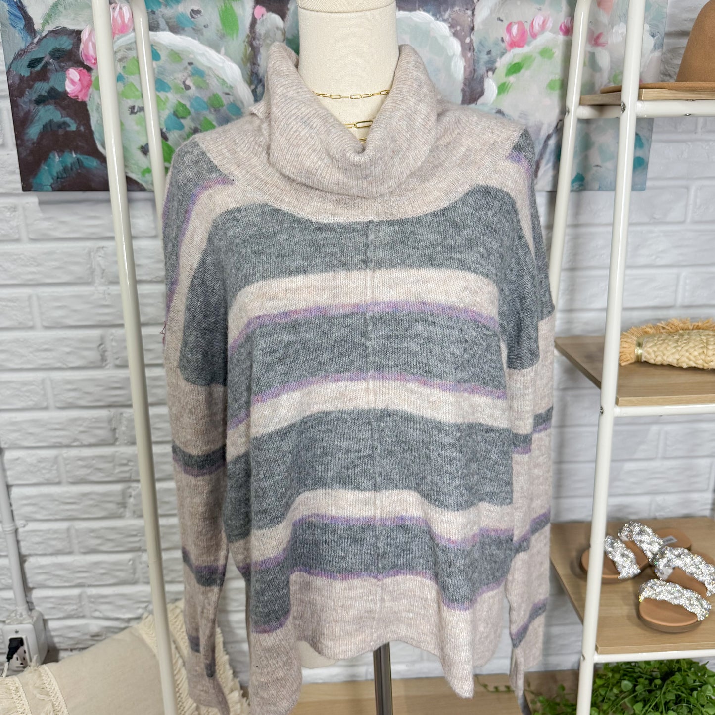 Evereve Heartloom New Portia Cowl Neck Stripe Sweater (S)