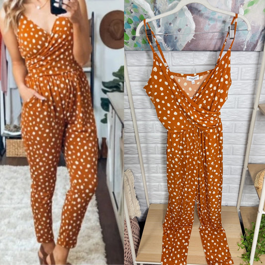 Gilli New Polka Dot Jumpsuit in Caramel (L)