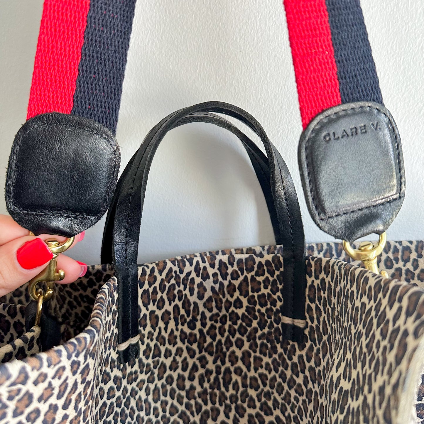 CLARE V. Simple Suede Leather Tote Bag Mini Cat Leopard Printatyer