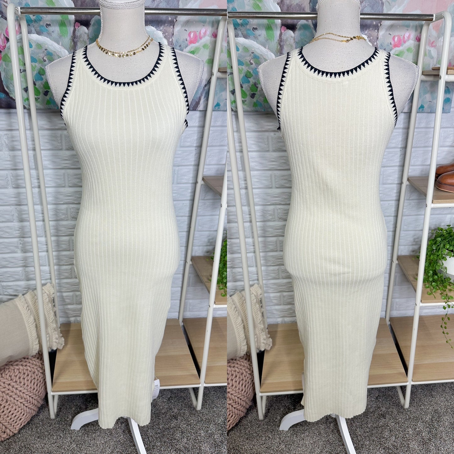 Dqbeng New Bodycon Ribbed Midi Dress (S)