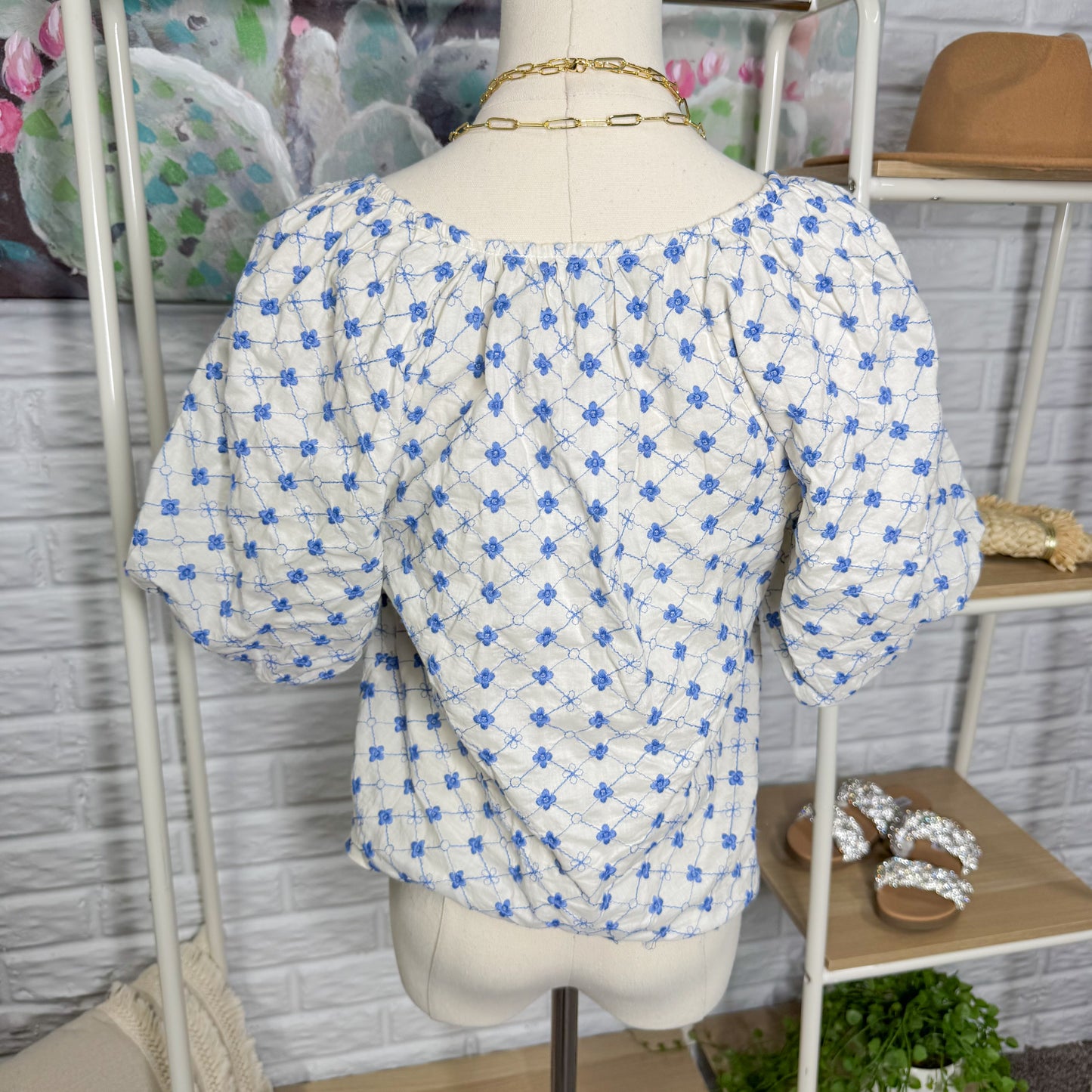 LOFT New Floral Embroidered Bow Blouse (XS)