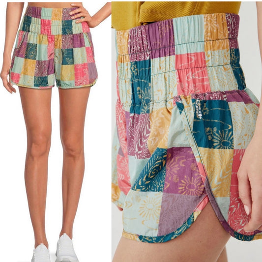 Free People Movement The Way Home Multi Check Printed High Rise Shorts (L)
