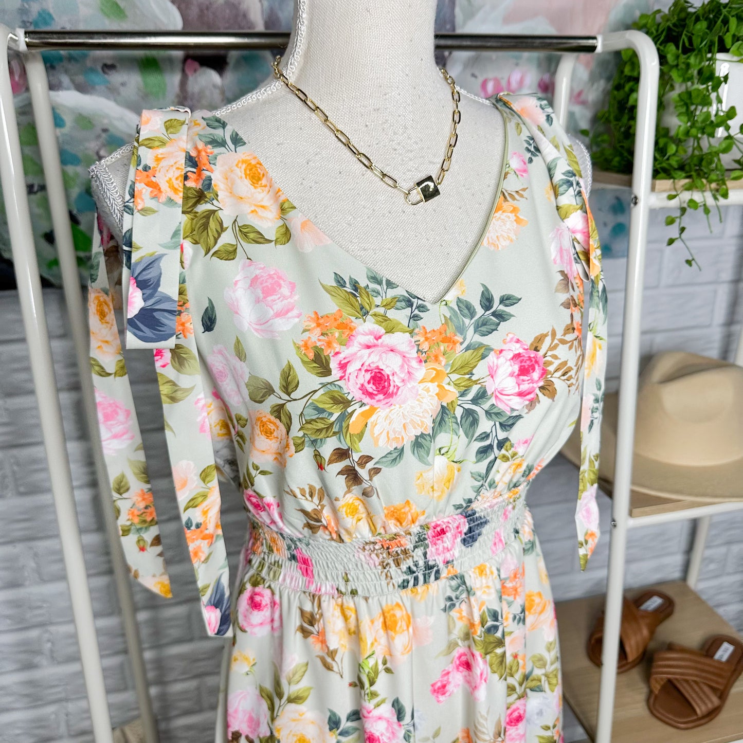Grace Karin New Green Floral Dress Size Small