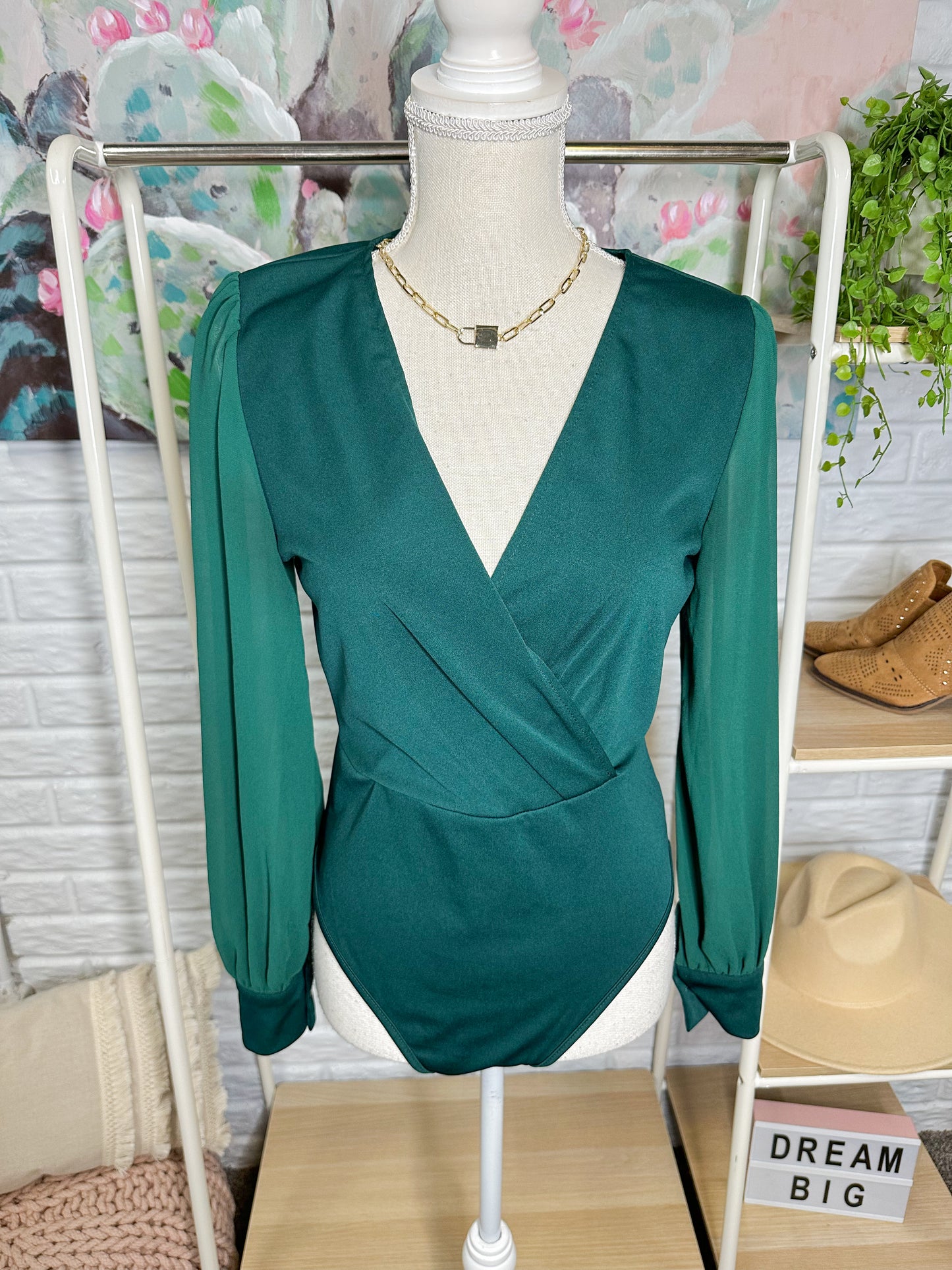 Wdirara Green Long Sleeve Bodysuit Size Large