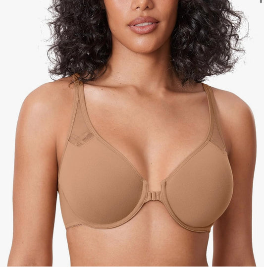 DELIMIRA Beige Racerback Front Closure Seamless Comfort Underwire Bra (34E)