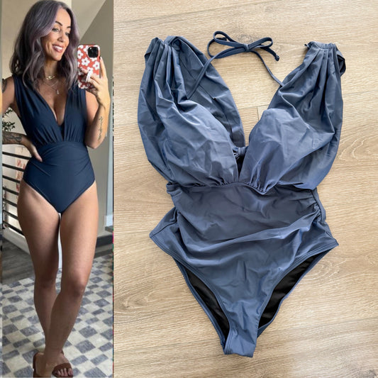 Cupshe Navy Two-Piece Monokini Underwire (M)
