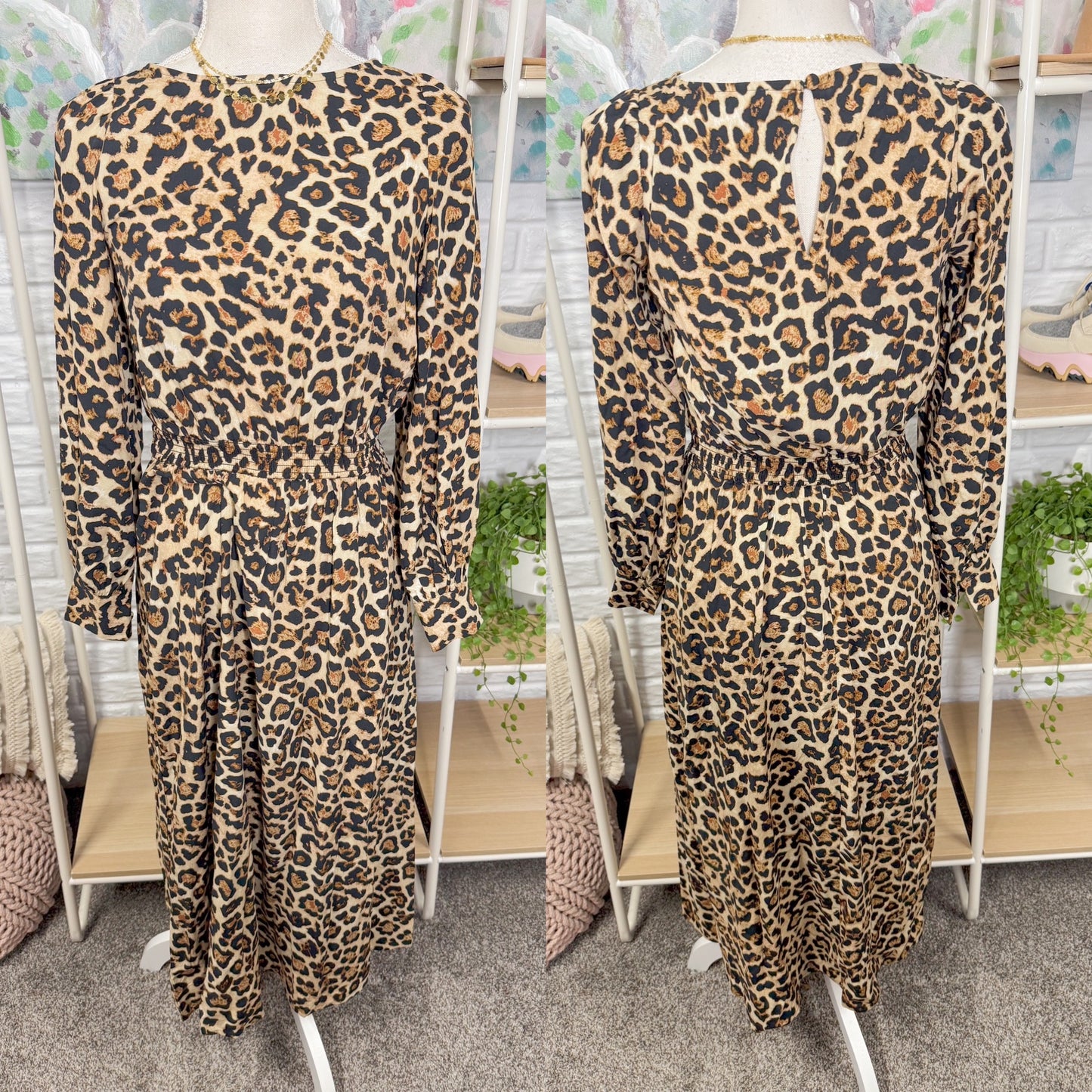 LOFT Petite Leopard Print Smocked Waist Maxi Dress (XXSP)