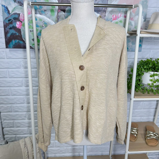 Mae Designs New Tan Hooded Button Cardigan (S)