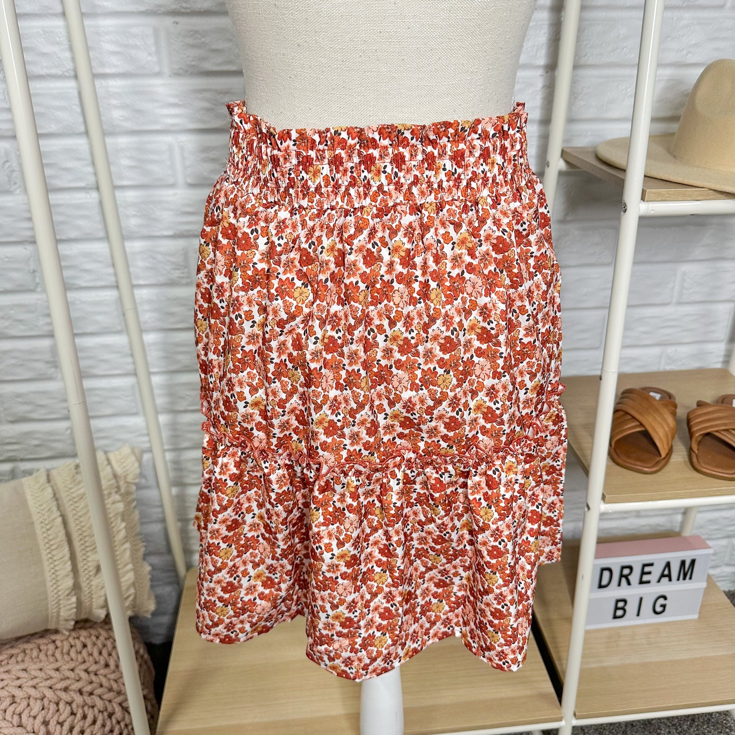 Cupshe X Macy New Ditsy Floral Print Smocked Drawstring Skirt Size Medium
