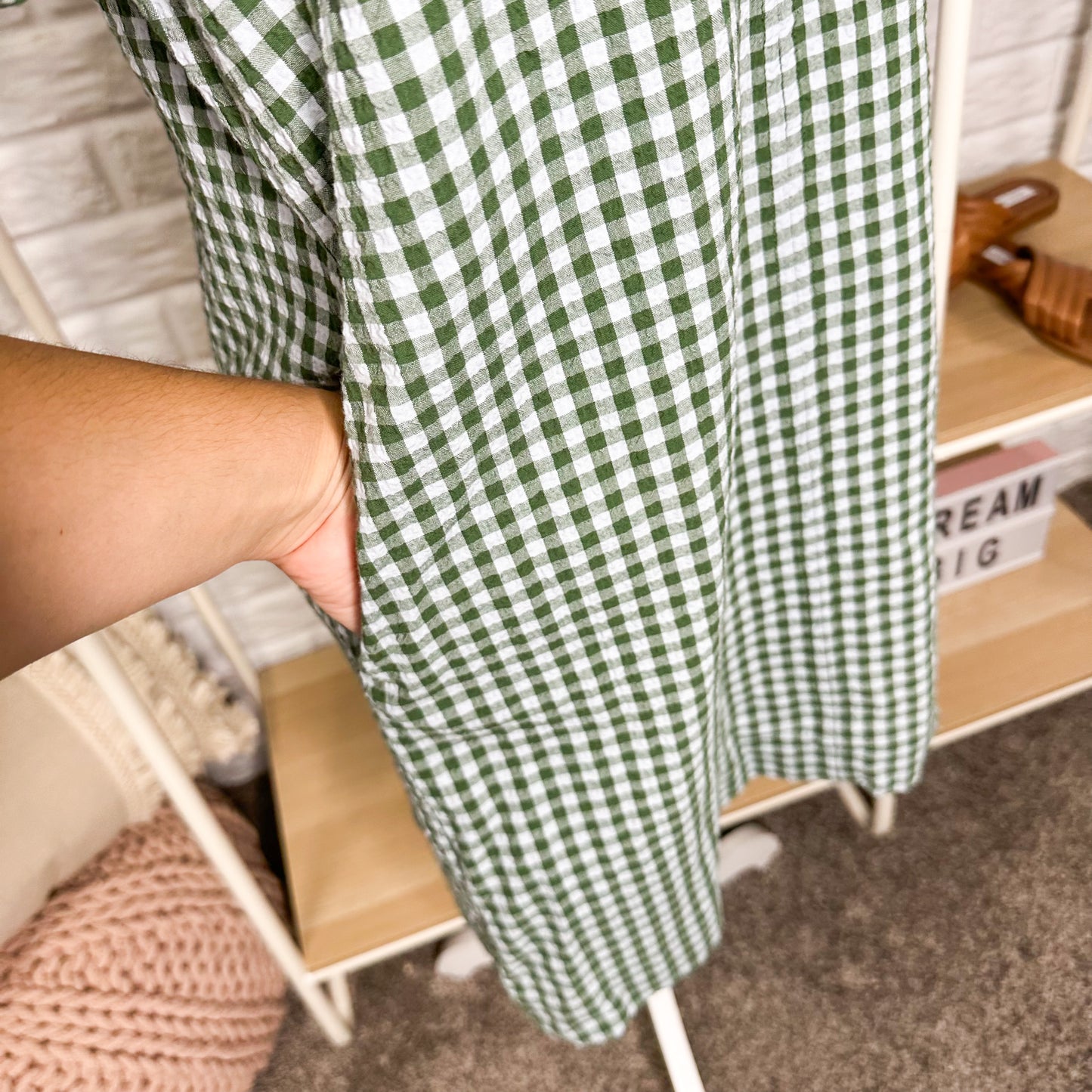 Free Assembly Green Gingham Mini Dress Size Small