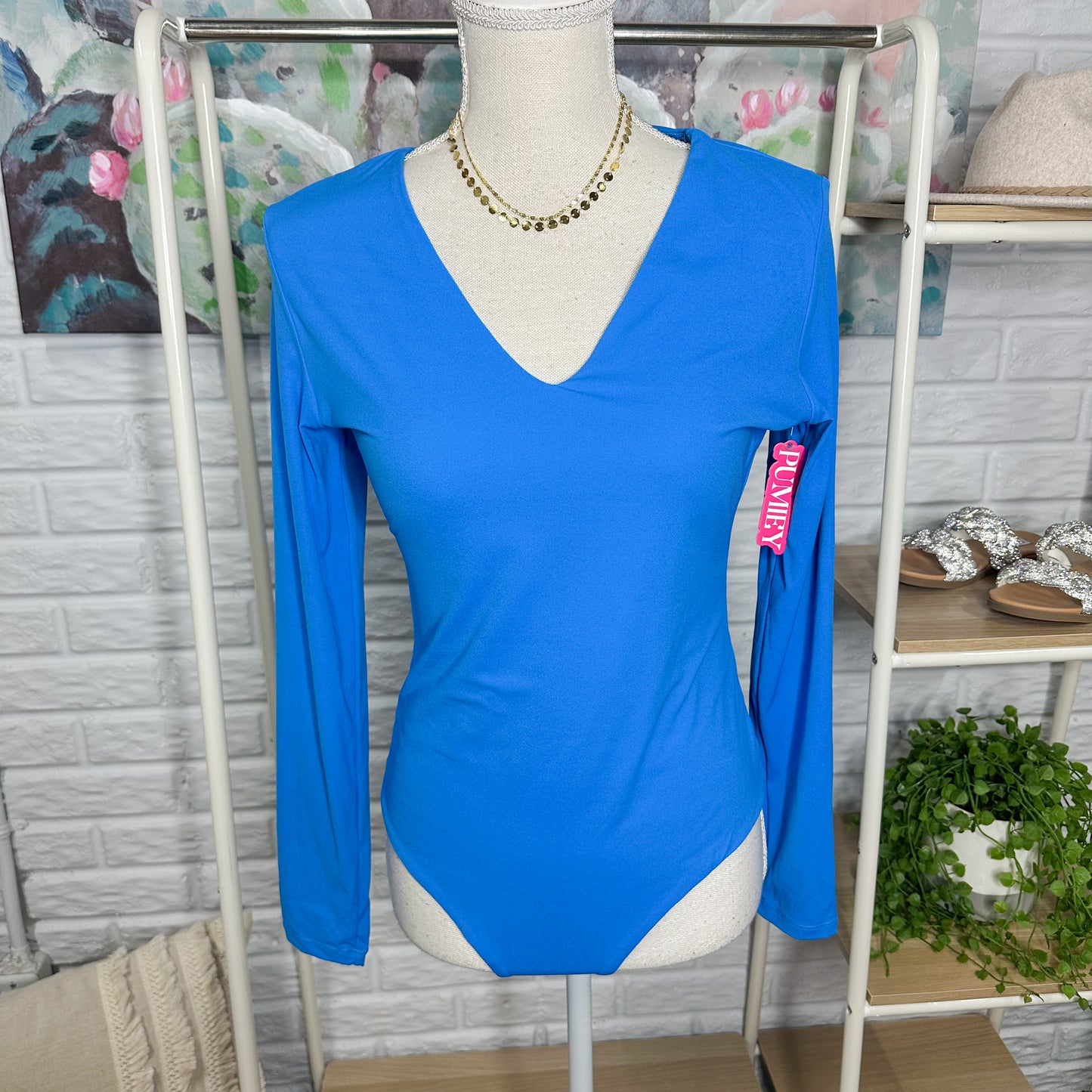 Pumiey New Blue Long Sleeve Bodysuit (L)