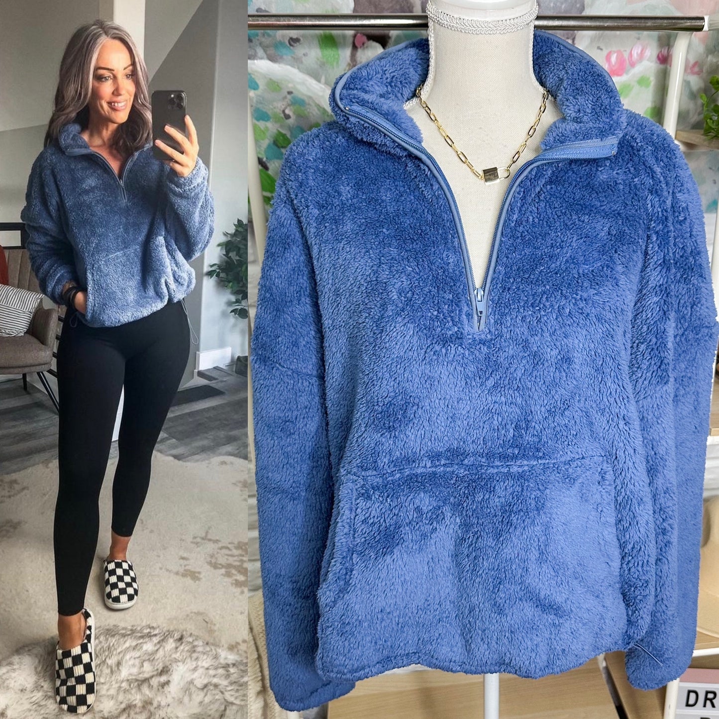 Anrabess New Blue Oversized Fuzzy Pullover Size Large