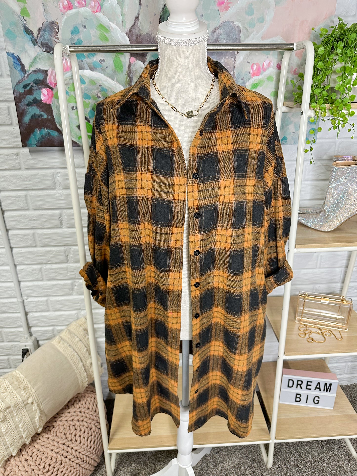 Blooming Jelly Oversized Brown/Black Plaid Button Down Size Small