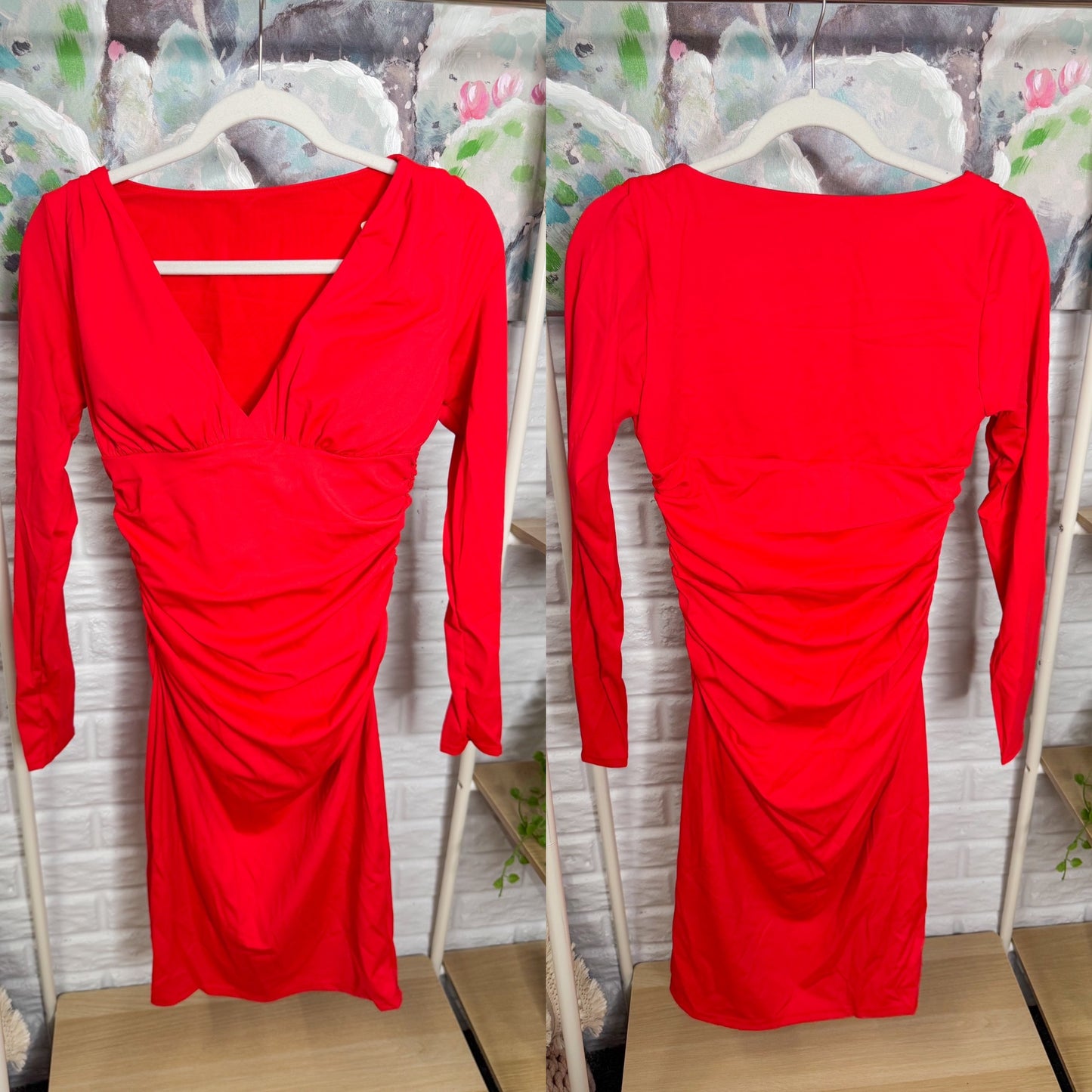 Popilush New Red Long Sleeve Bodycon Shapewear Dress (M)