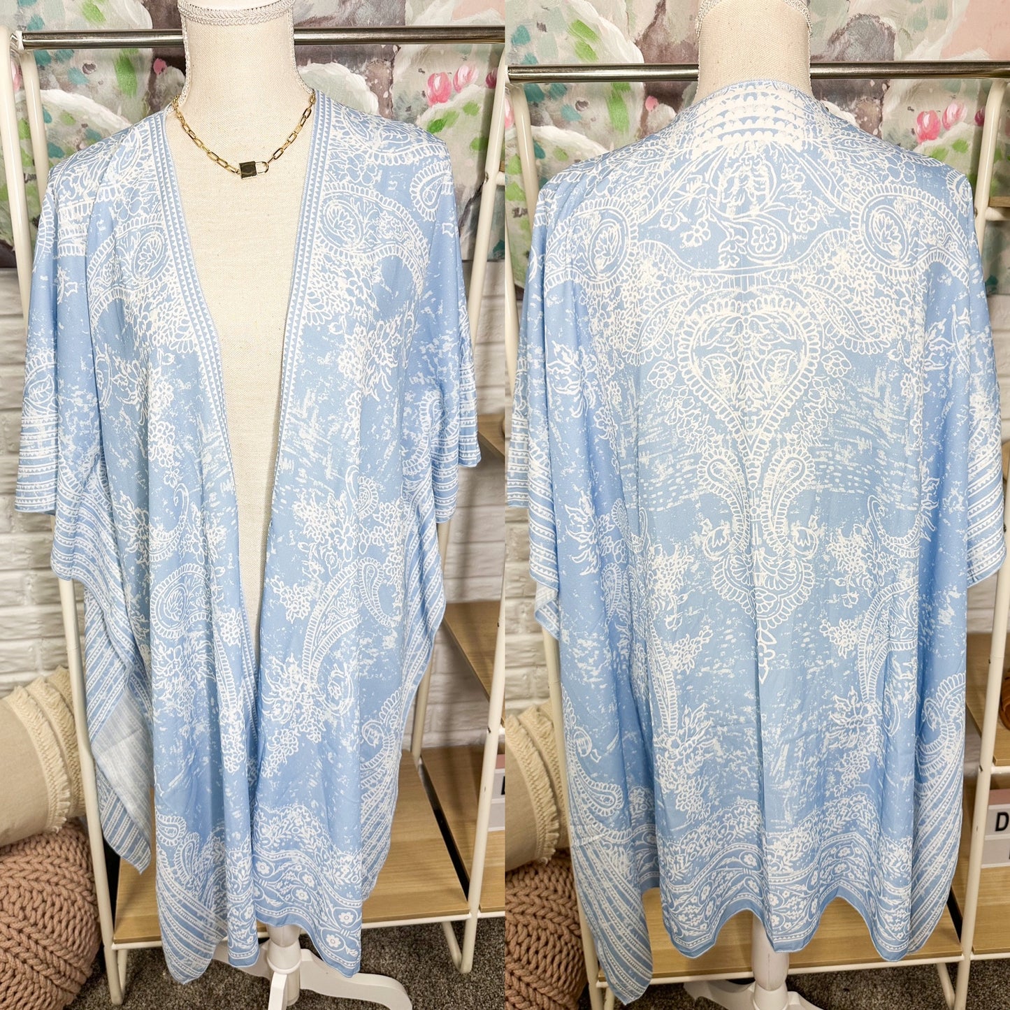 Cupshe Blue Paisley Print Open Front Coverup Kimono One Size
