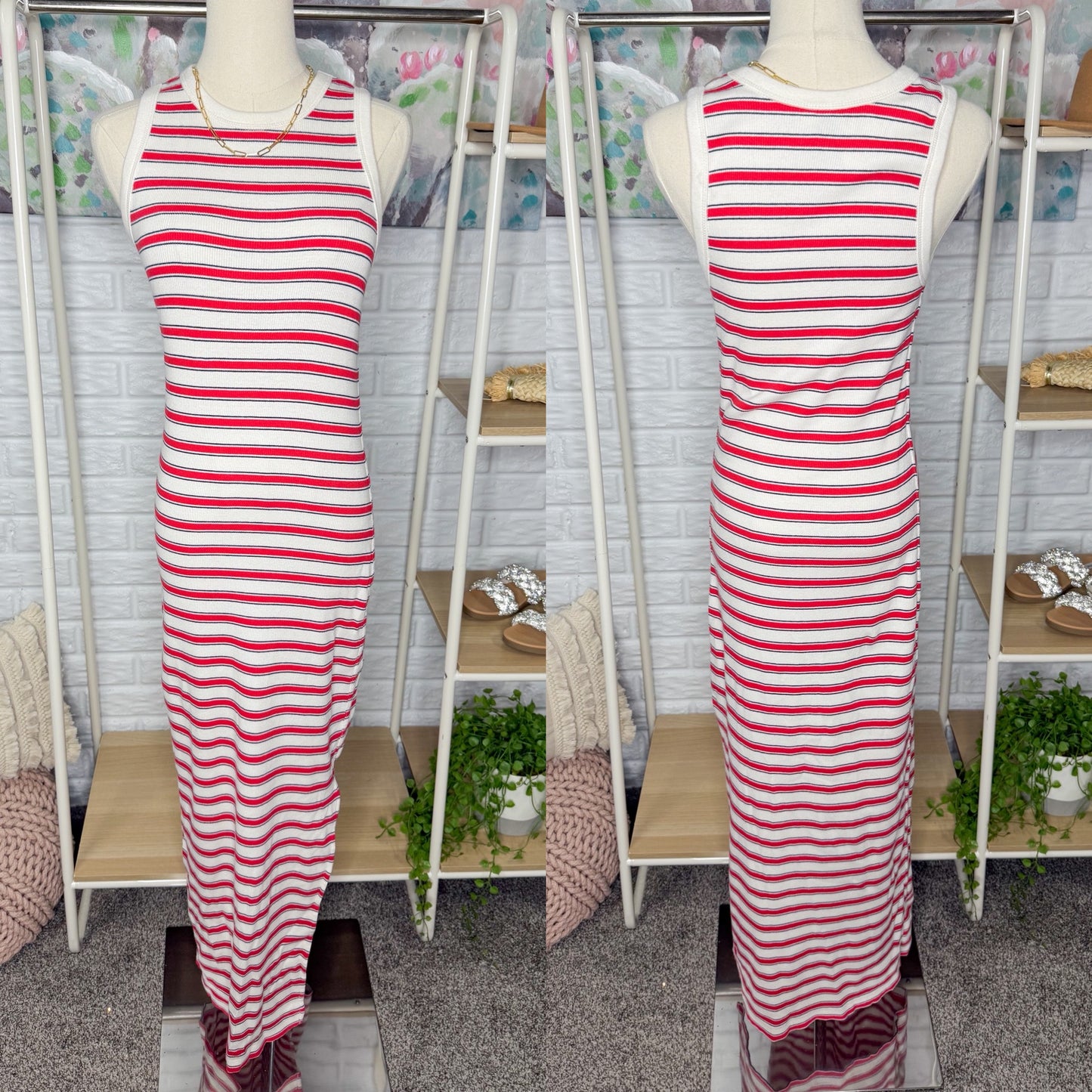 Universal Threads Red Striped Ribbed Dress (M)