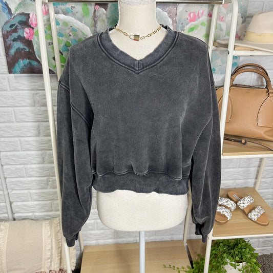 Black Mineral Wash Cropped Sweater Size Large