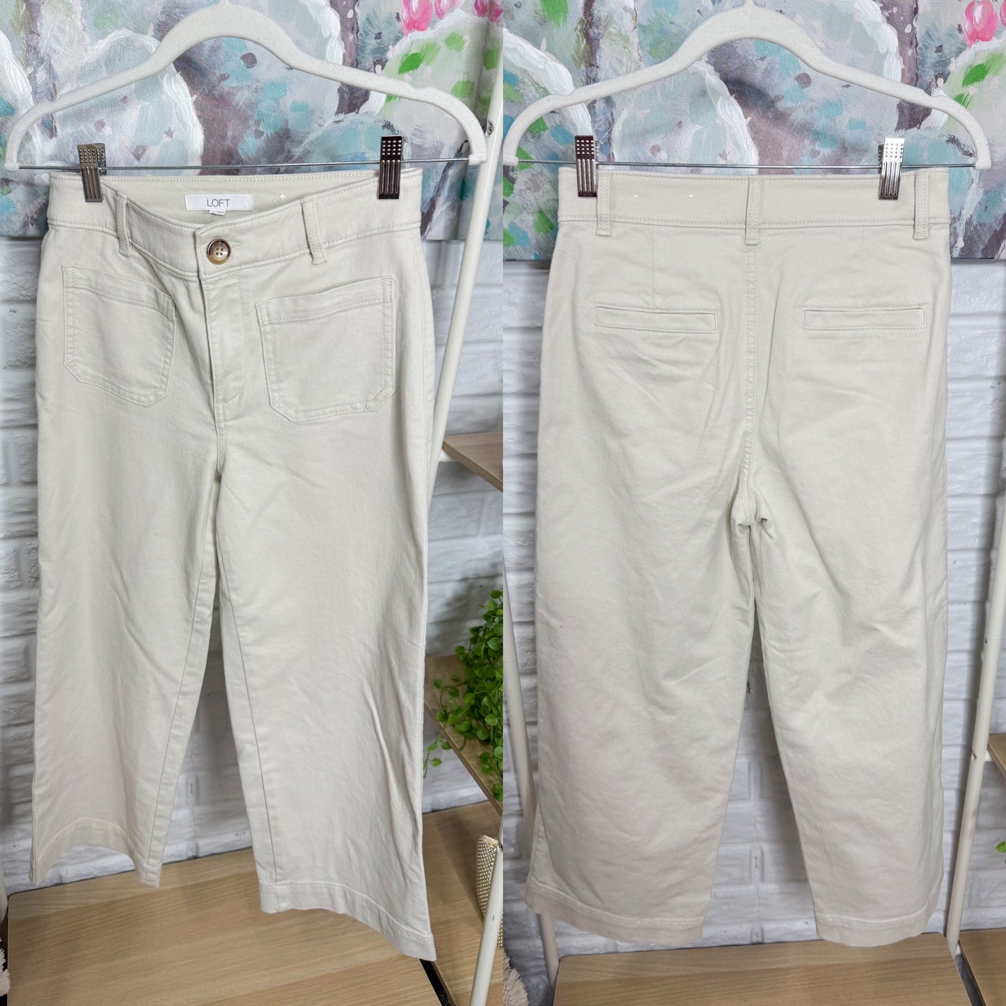 LOFT Palmer Wide Leg Crop Pants Khaki (0P)