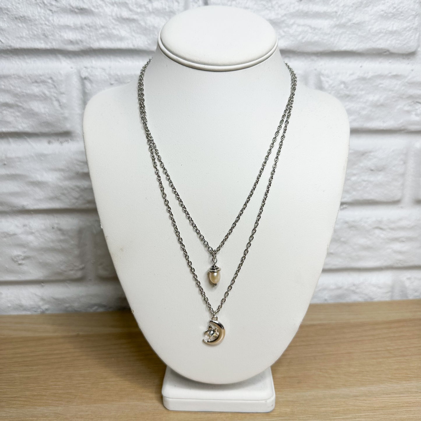 New Crescent Moon Star Silver Layered Necklace