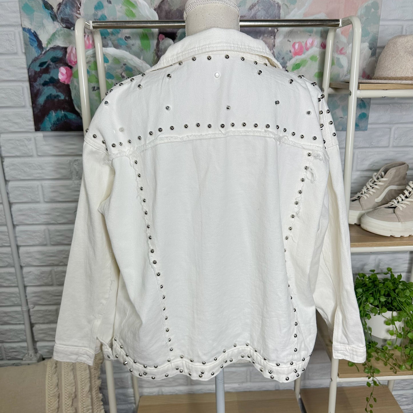 Omoone New White Studded Denim Jacket (M)