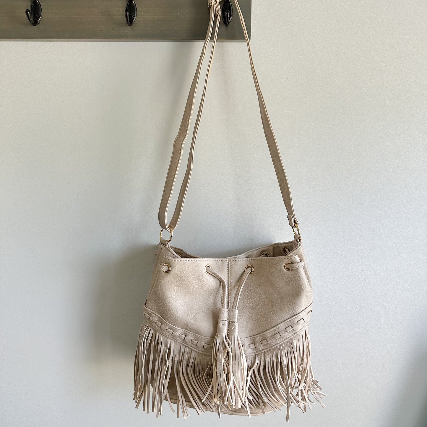 Leather Fringe Boho Bucket Bag