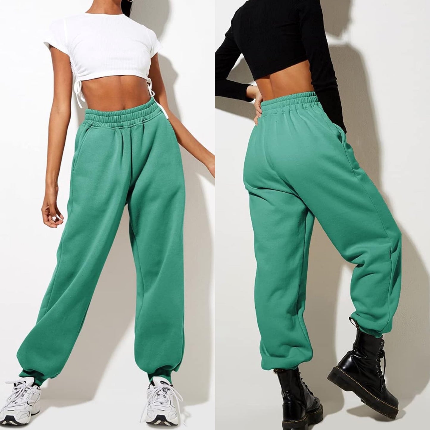 Yovela High Waisted Baggy Sweatpants Green Size Large