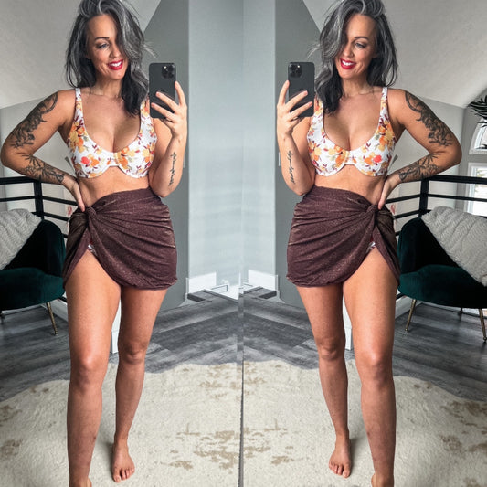 Abercrombie & Fitch Brown Shimmer Mini Skirt Sarong Coverup (L)