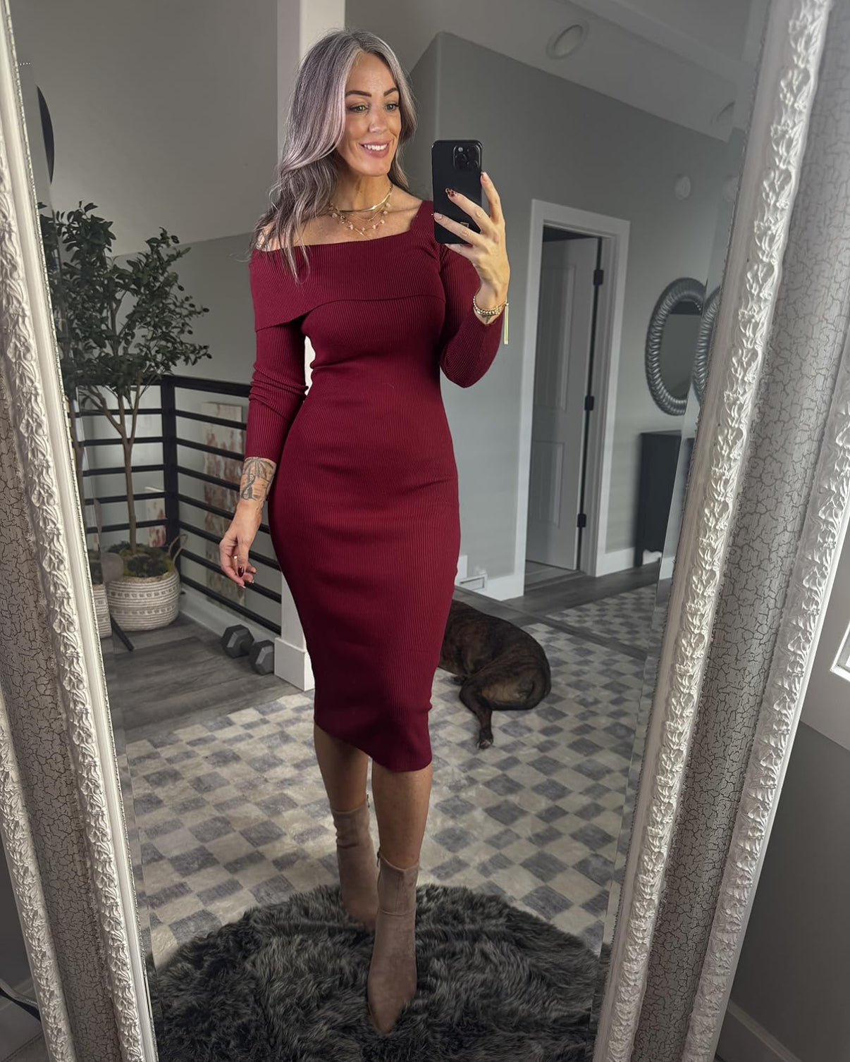 Simplee New Red Asymmetrical Shoulder Red Midi Dress (S)