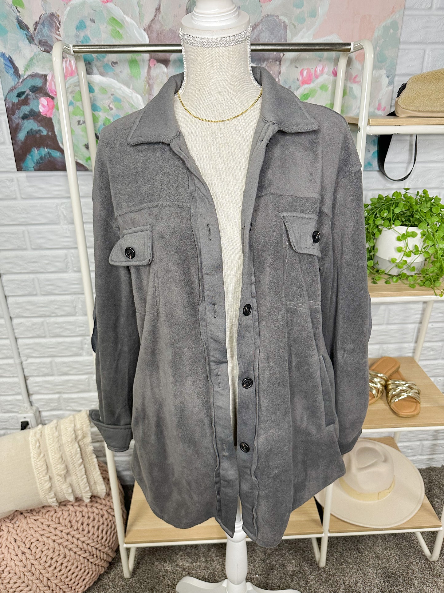 Charcoal Grey Button Down Shacket (L)