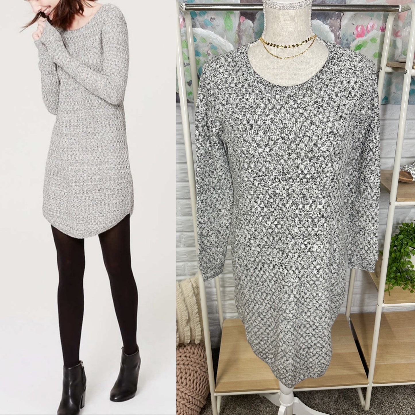 Loft Cozystitch Marble Grey Sweater Dress (MP)