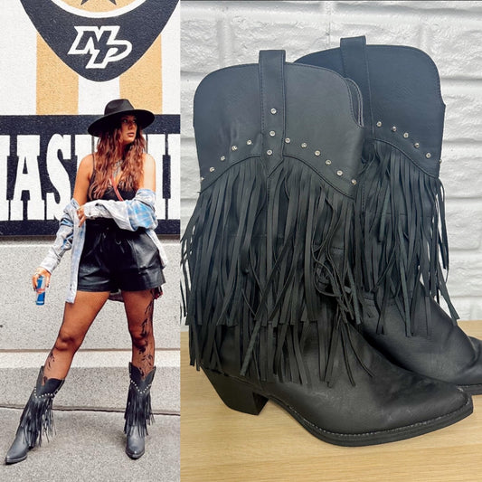 Roper Oakley Black Studded Fringe Boot (9.5)