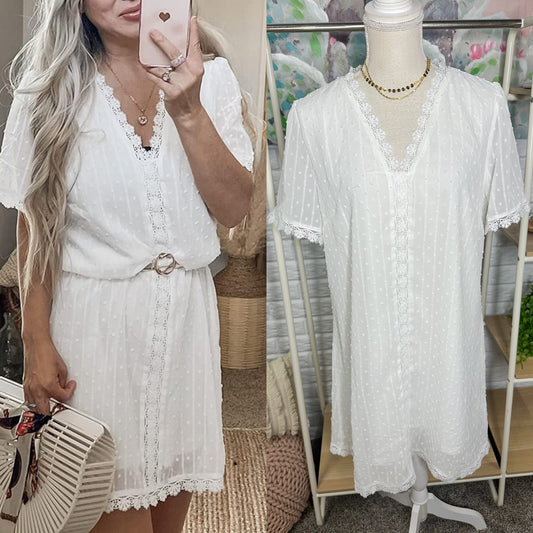 Lookbookstore White Lace Mini Dress (L)