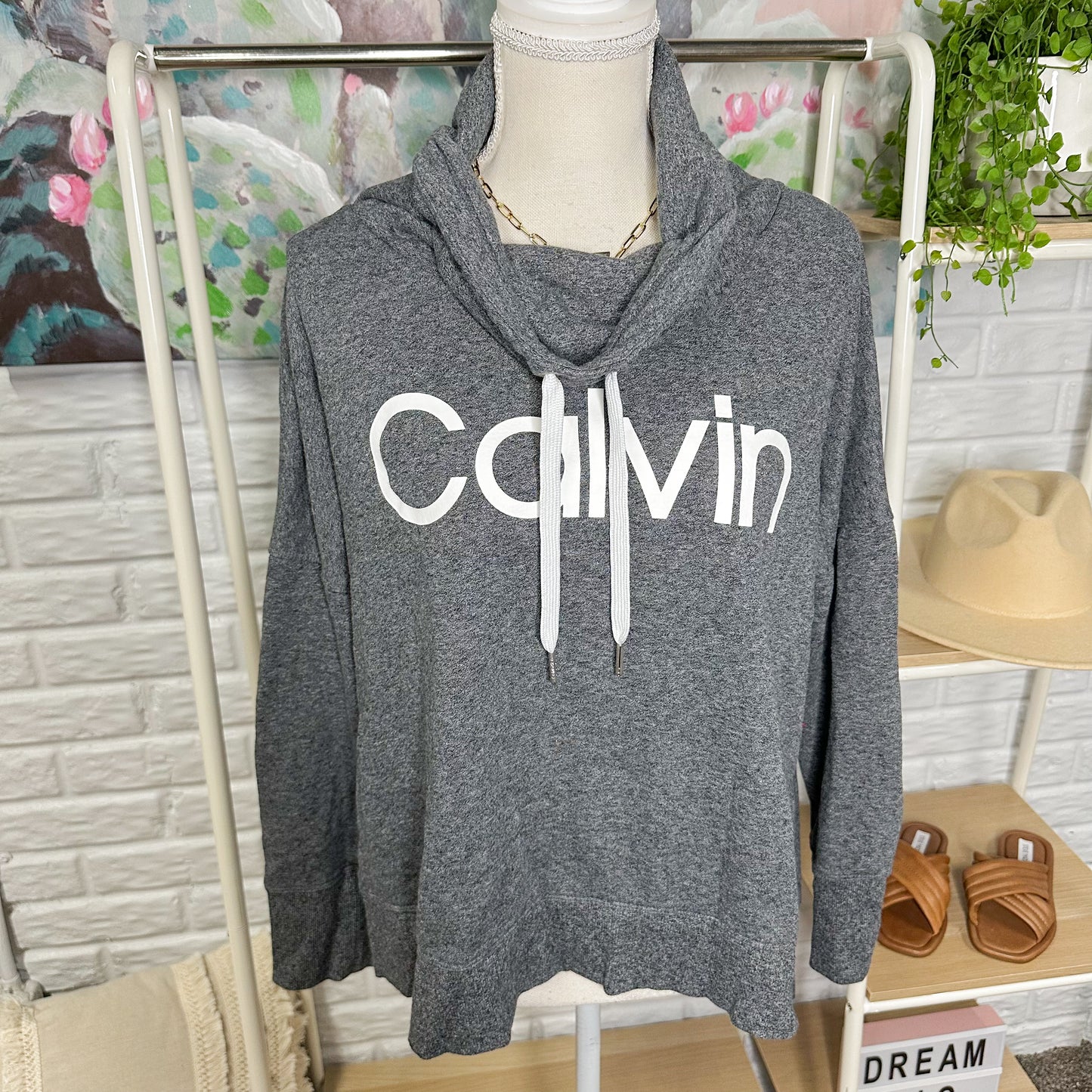 Calvin Klein Heather Gray Mock Neck Sweatshirt Size Large