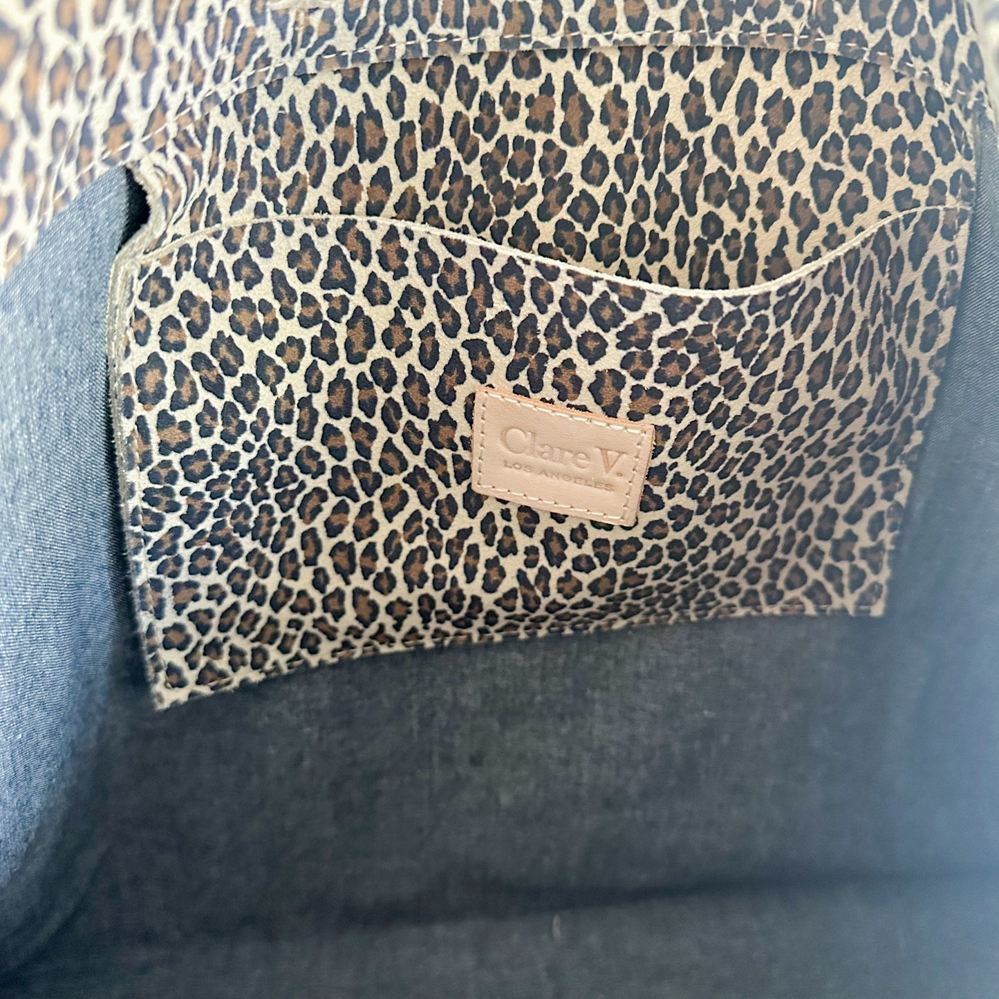 CLARE V. Simple Suede Leather Tote Bag Mini Cat Leopard Printatyer