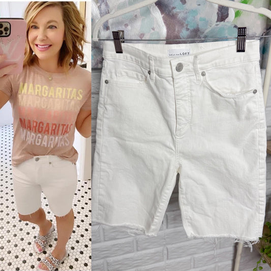 LOFT White Denim Biker Shorts (27/4)