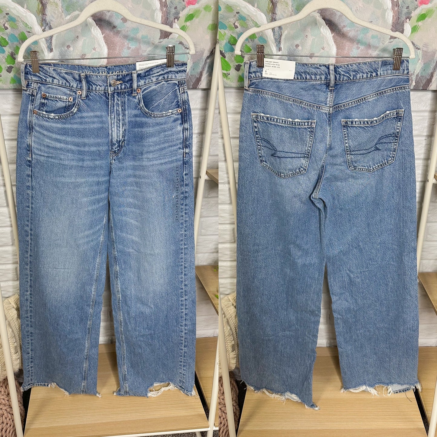 American Eagle New Dreamy Drape Super High Rise Baggy Wide Leg Jean (6 long)