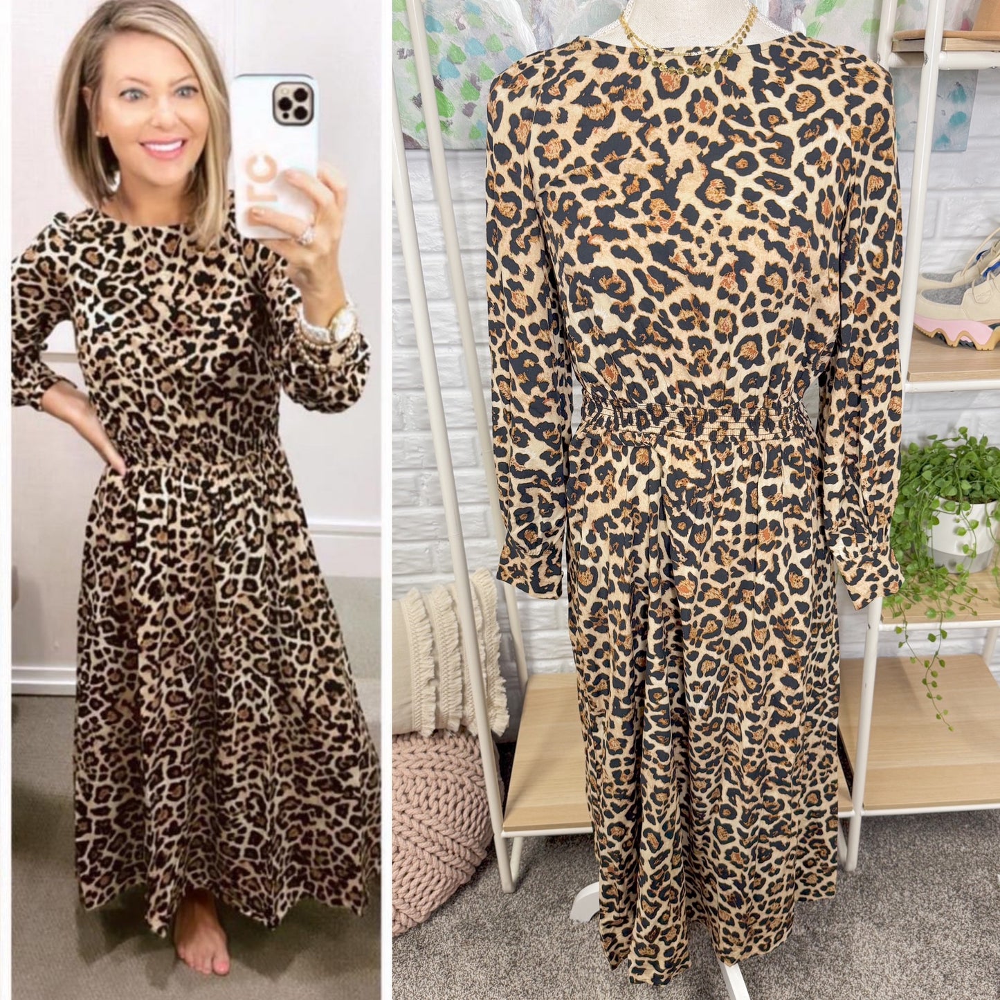 LOFT Petite Leopard Print Smocked Waist Maxi Dress (XXSP)