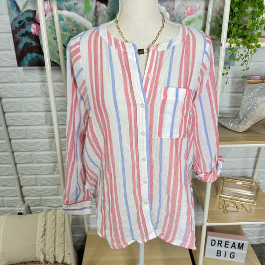 LOFT New Blue & Red Striped Blouse Size XS